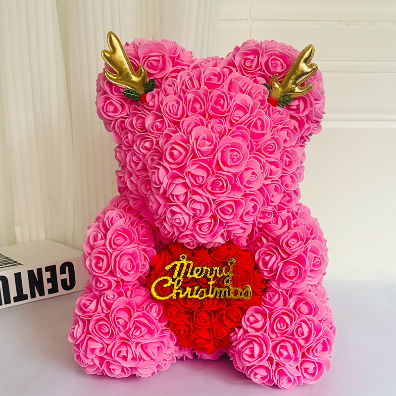 Foam Rose Teddy Bear Gift Sculpture With Satin Ribbon Bow