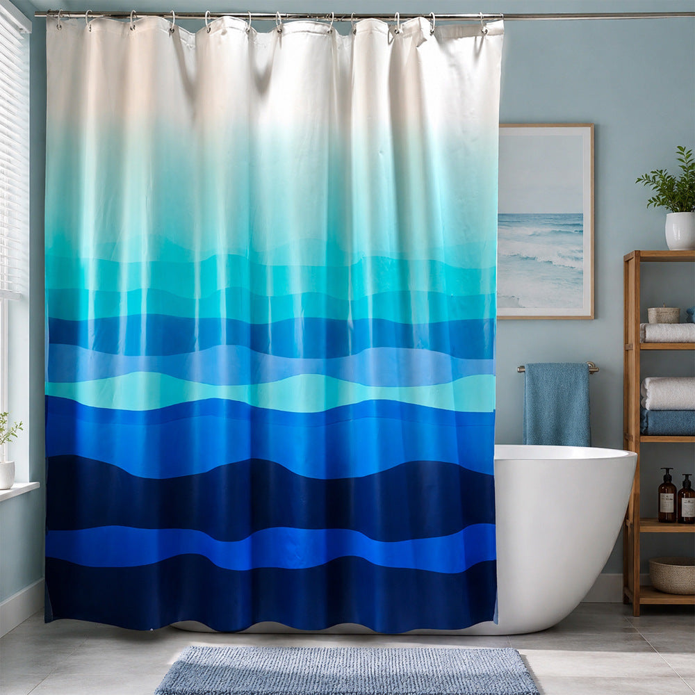 Gradient Wave Pattern Shower Curtain Bowlift
