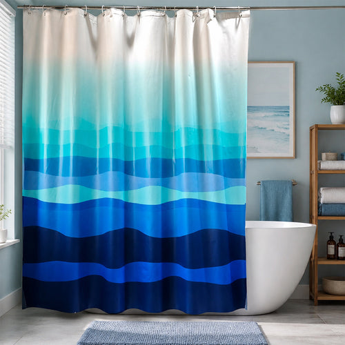 Gradient Wave Pattern Shower Curtain Bowlift