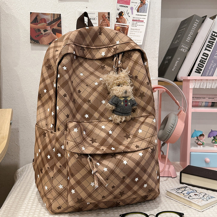 Backpack with Fashionable Check Pattern and Practical Compartments Bowlift