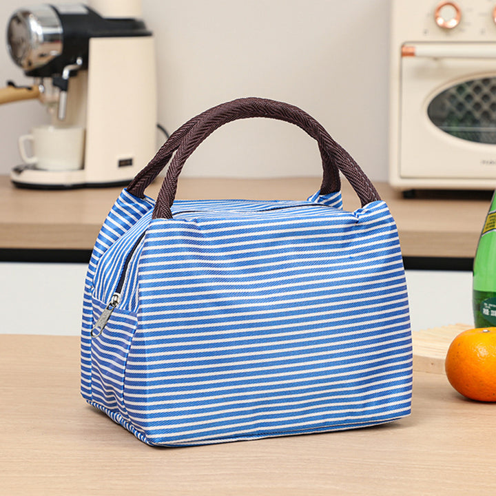 Insulated Striped Lunch Tote Cooler Bag with Side Zipper Pocket and Padded Handles Bowlift