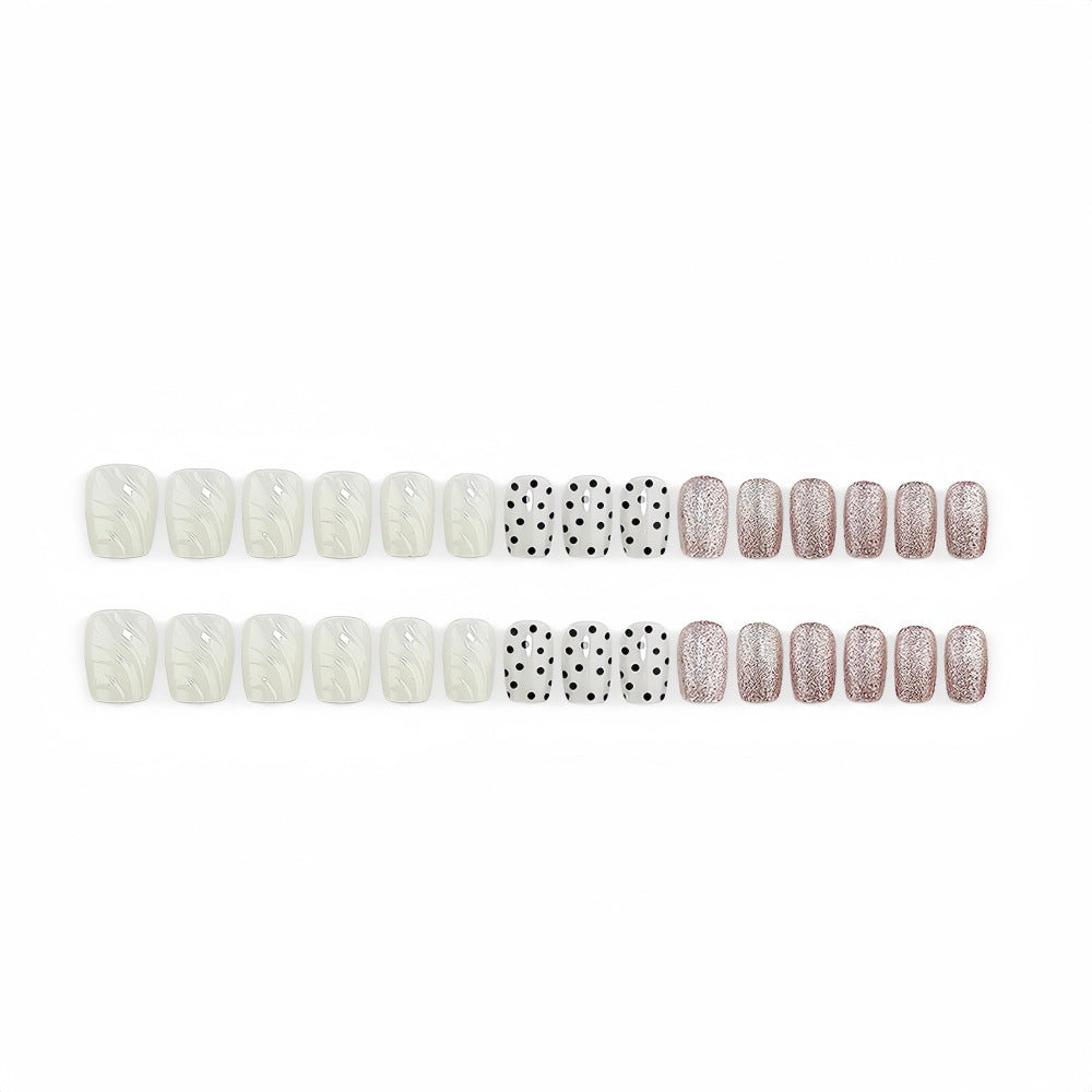 Artificial nail set with elegant glitter and dot design Bowlift
