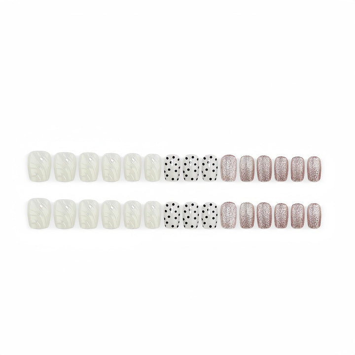 Artificial nail set with elegant glitter and dot design Bowlift
