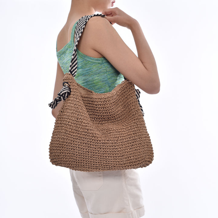 Handmade bucket bag with modern stripe pattern Bowlift