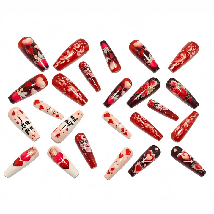 Artificial nails with loving heart and rose designs Bowlift
