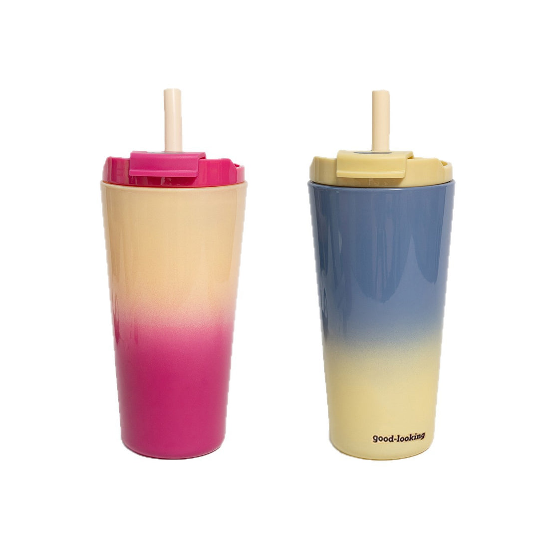 Double-Wall Vacuum Insulated Travel Tumbler With Leakproof Flip Straw Lid And Silicone Stopper