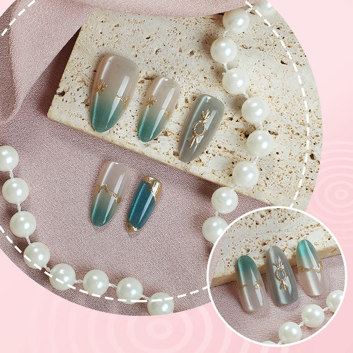 Decorative Press-On Nail Art Set with Gem Accents Bowlift