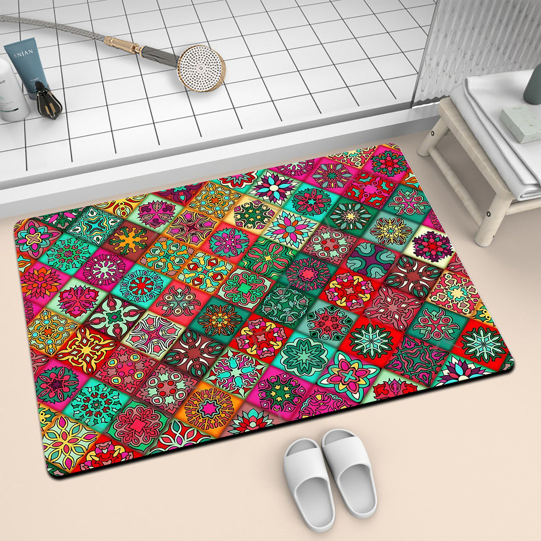 Colorful Geometric Pattern Bath Mat Bowlift