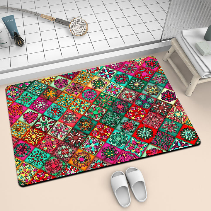 Colorful Geometric Pattern Bath Mat Bowlift