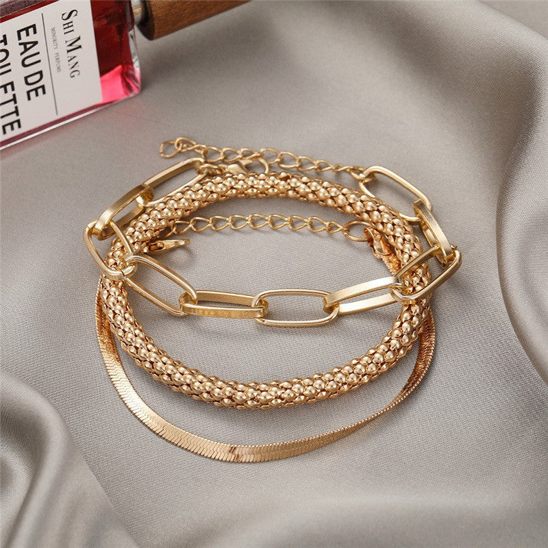 Multi-Textured Silver Chain Bracelet Set Bowlift