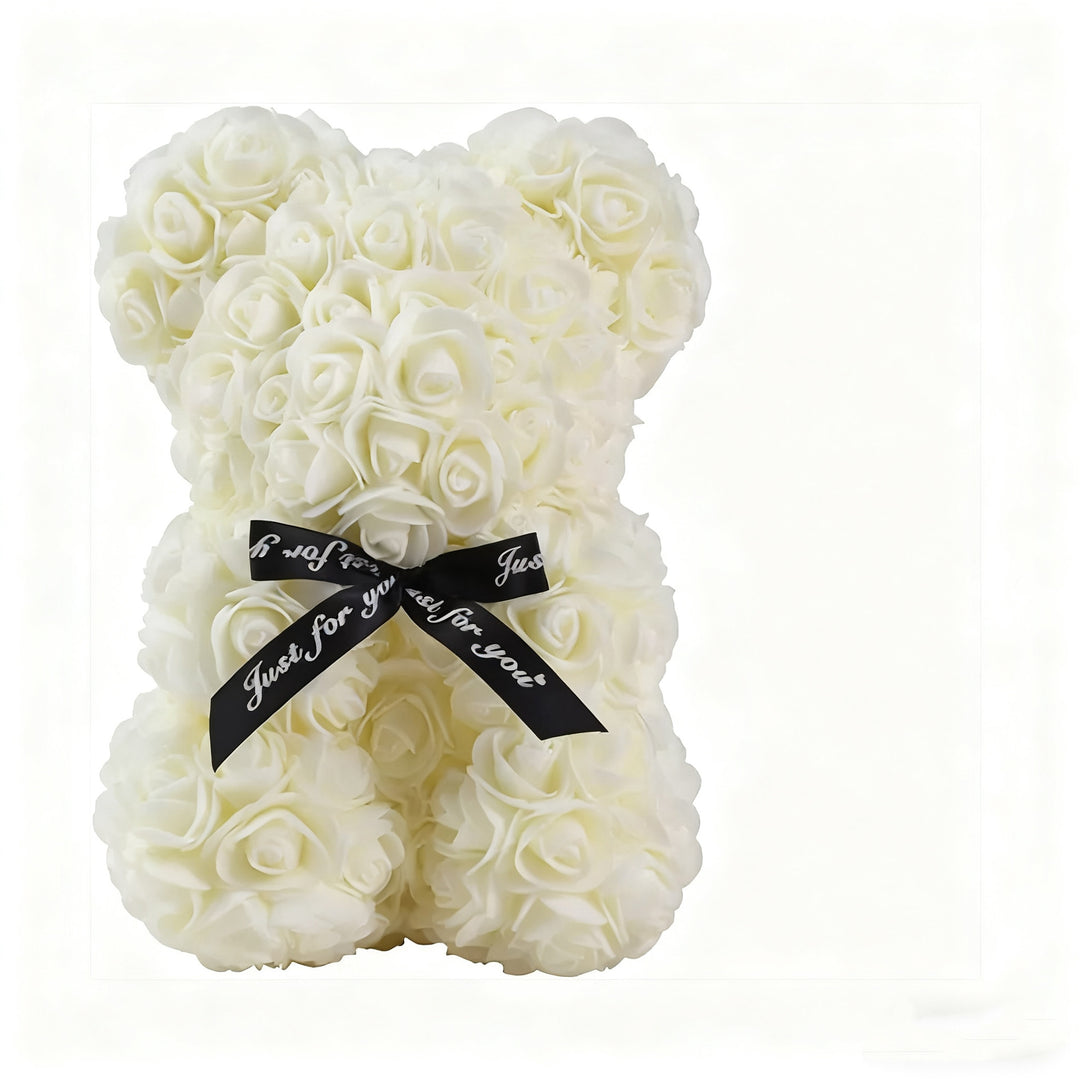 Handcrafted Foam Rose Teddy Bear Gift Sculpture With Satin Ribbon