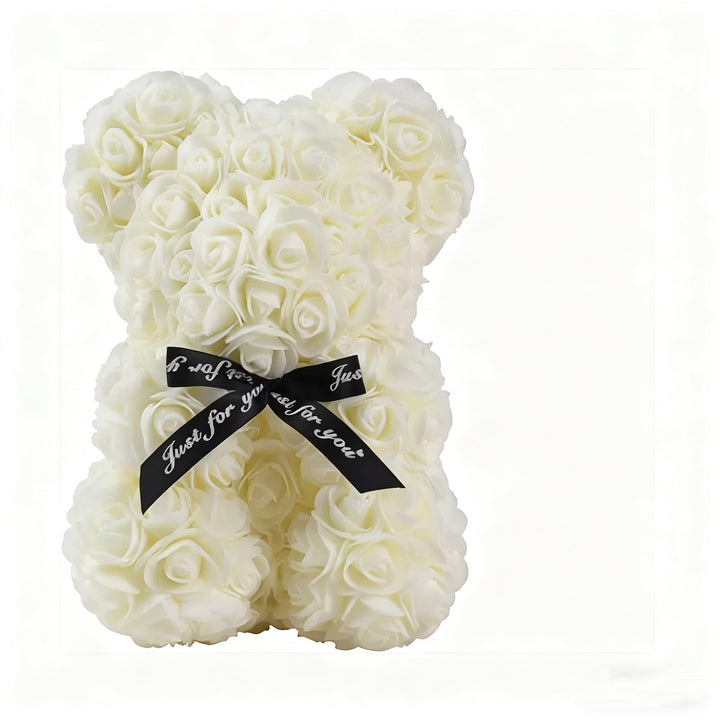Handcrafted Foam Rose Teddy Bear Gift Sculpture With Satin Ribbon