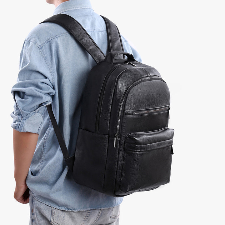 Sleek Textured Leather Backpack Bowlift