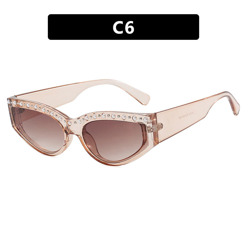 Women's Cat-Eye Sunglasses with Sparkling Rhinestone Accents and Animal Pattern Bowlift