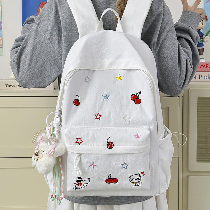 Playful Character Embroidered School Backpack Bowlift