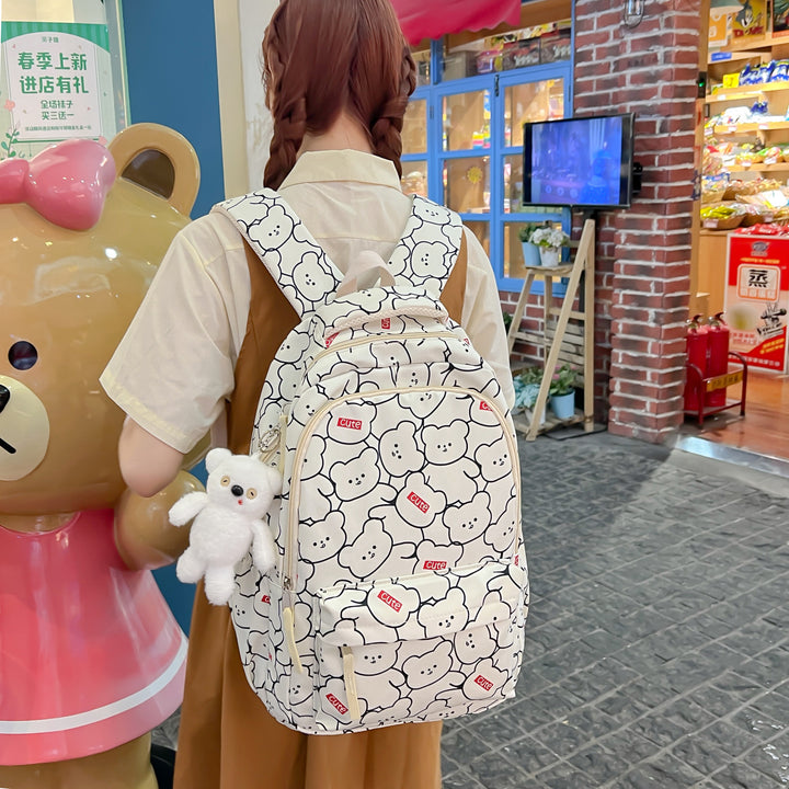 Backpack with Cute Bear Pattern and Functional Compartments Bowlift