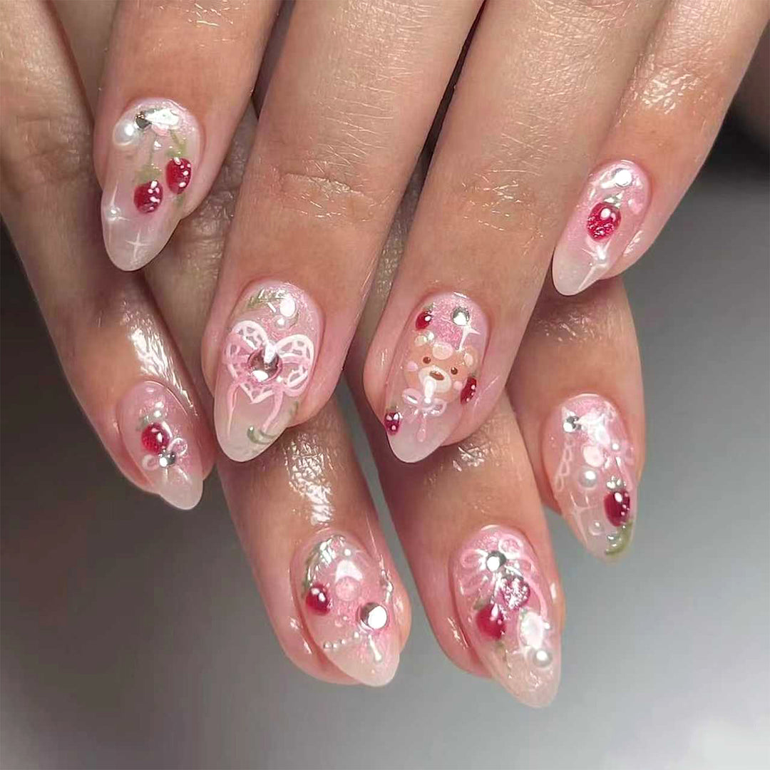 Decorative 3D Floral Press-On Nails Bowlift