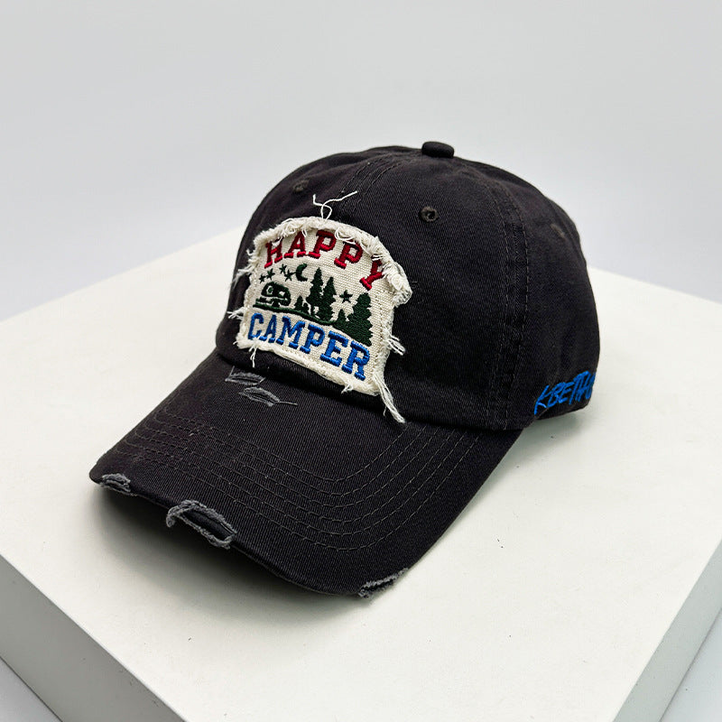 Men's Distressed Embroidered Camping Cap Bowlift