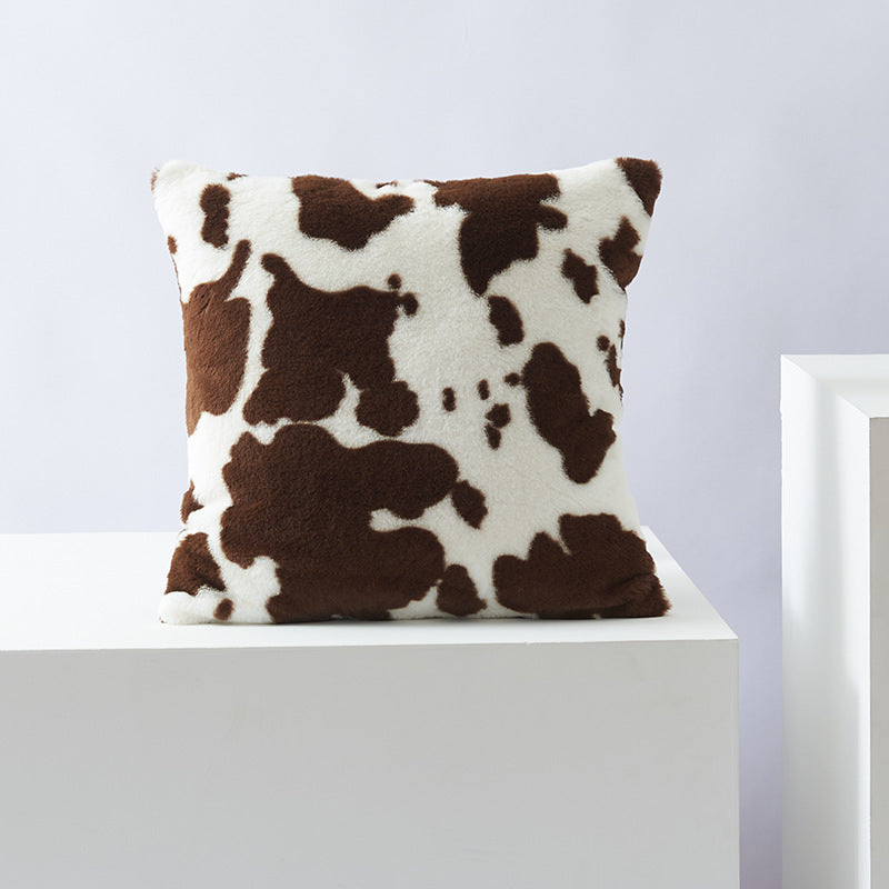 Square faux fur cushion cover with cow print pattern and extra soft plush surface Bowlift