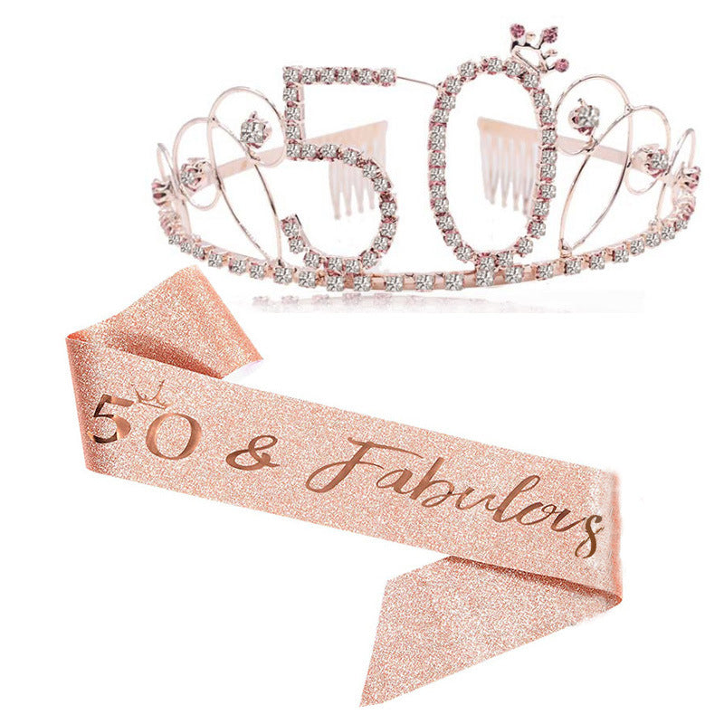 Ladies Glittering Tiara with Festive "50 & Fabulous" Design Bowlift