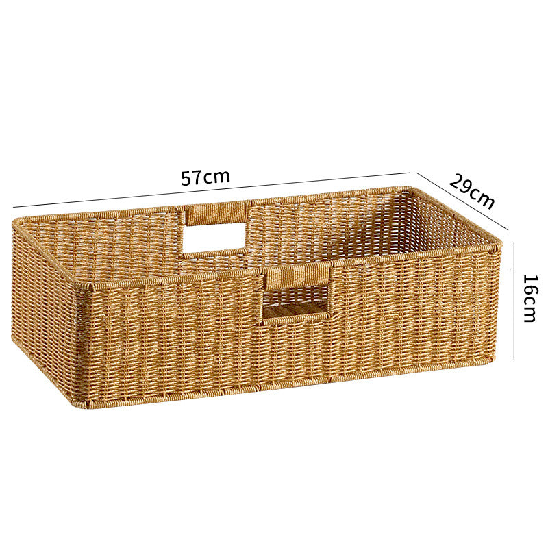 Handwoven Rectangular Storage Basket with Cut-Out Handles Bowlift