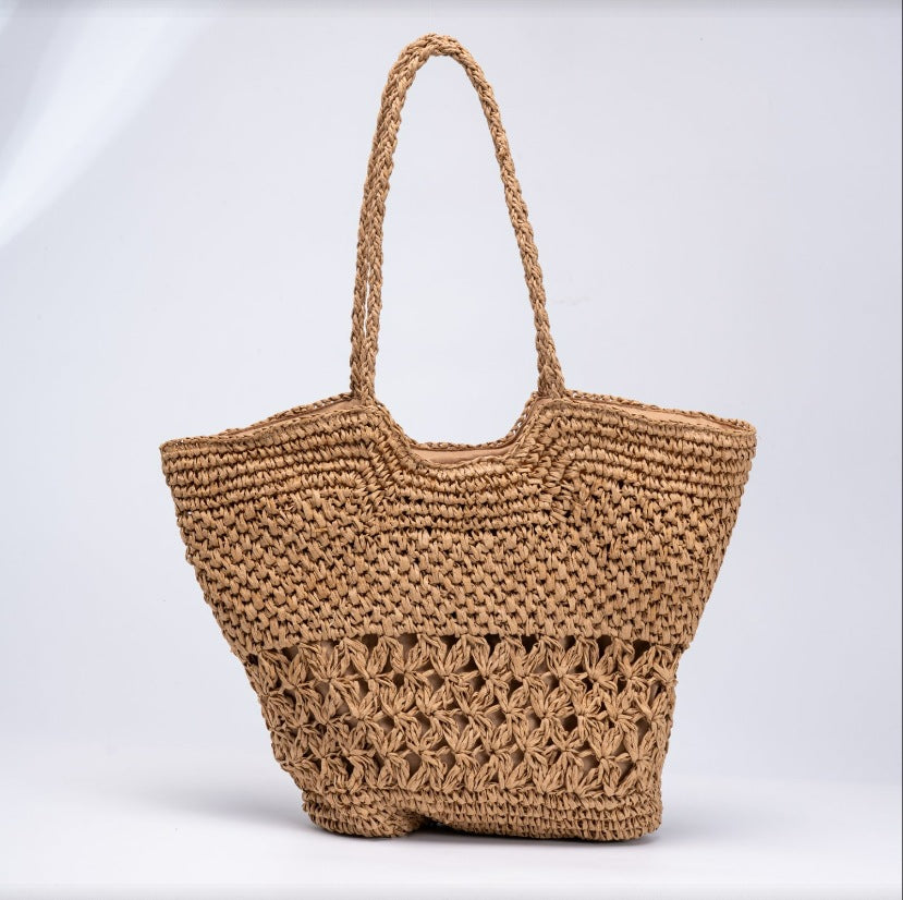 Spacious Handwoven Beach Bag with Transparent Accent Bowlift
