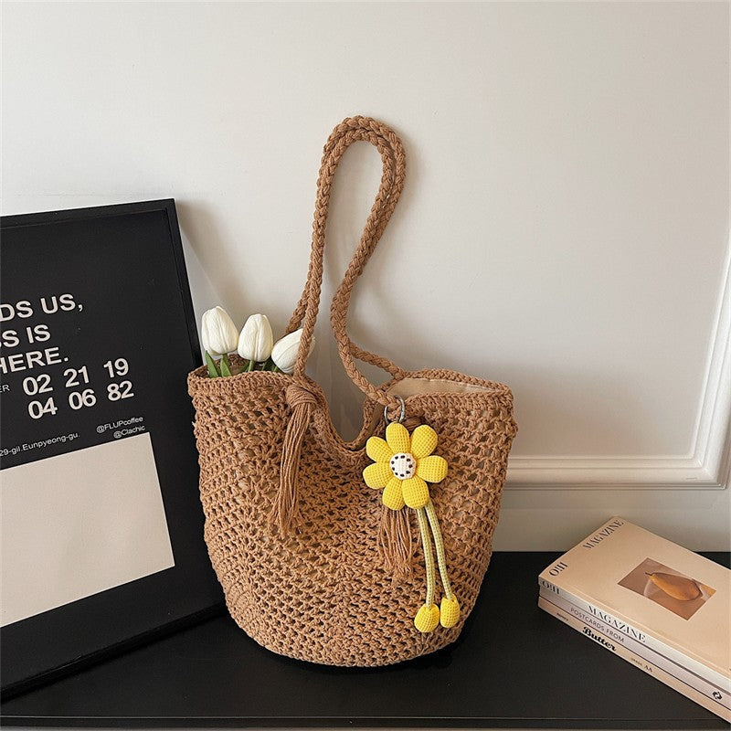 Knitted Tote Bag in Boho Style with Charming Charms Bowlift