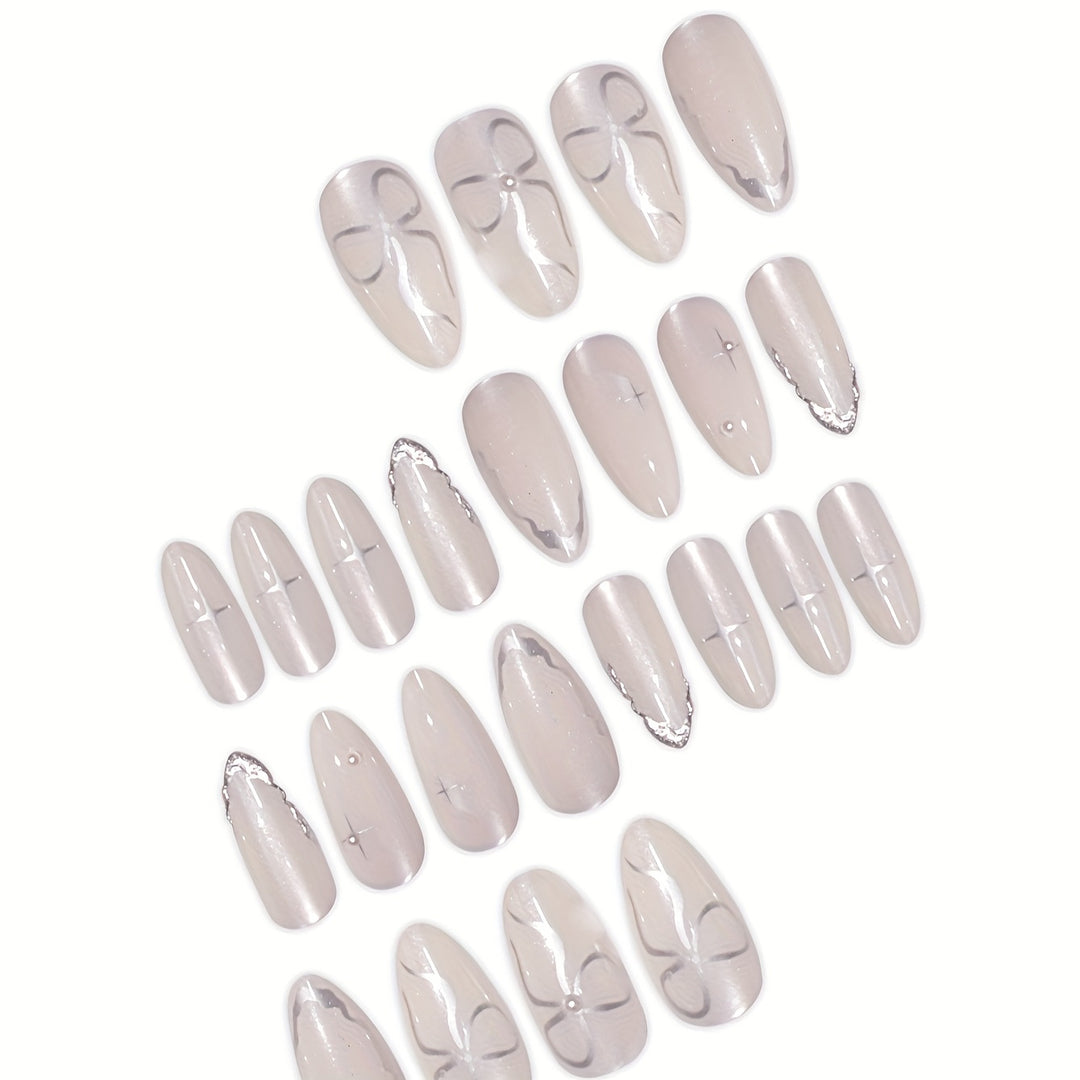 Elegant Press-On Nail Art with Floral Accents Bowlift