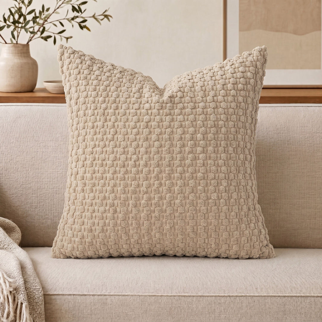 Textured chenille waffle throw pillow with plush insert Bowlift