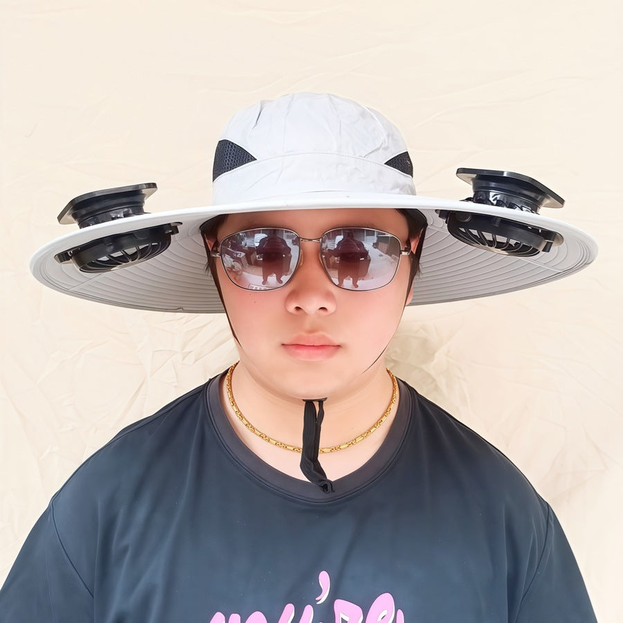 Wide-brimmed sun hat with detachable swivel solar fans and adjustable chin strap Bowlift