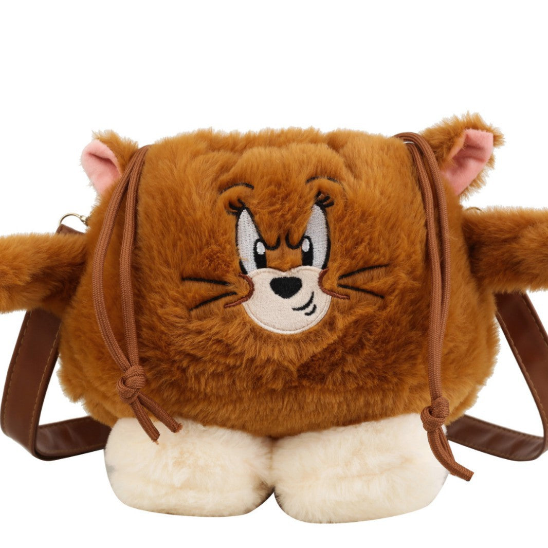 Plush Shoulder Bag with Animal Motif and High Cuddliness Bowlift