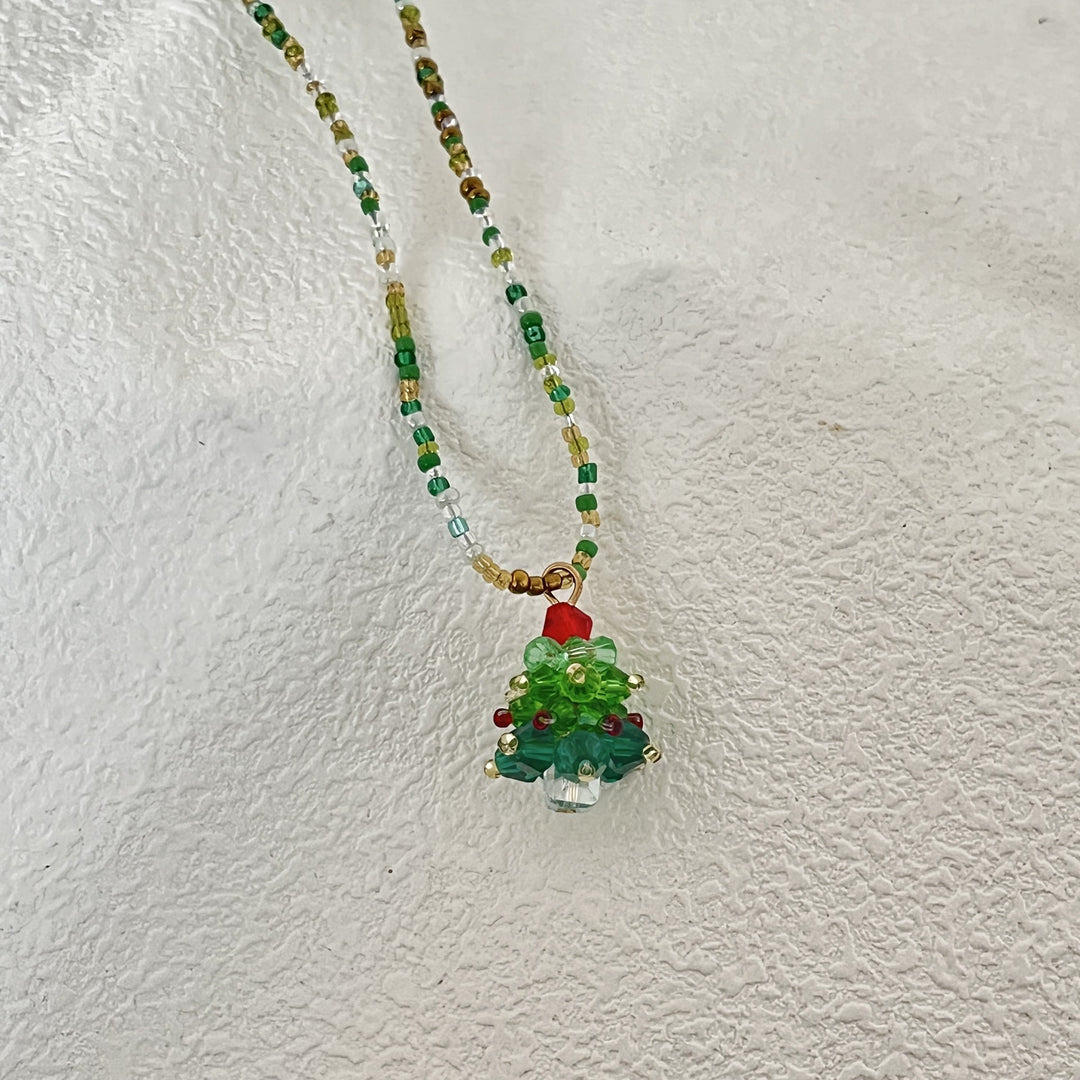 Beaded Christmas Tree Necklace Bowlift
