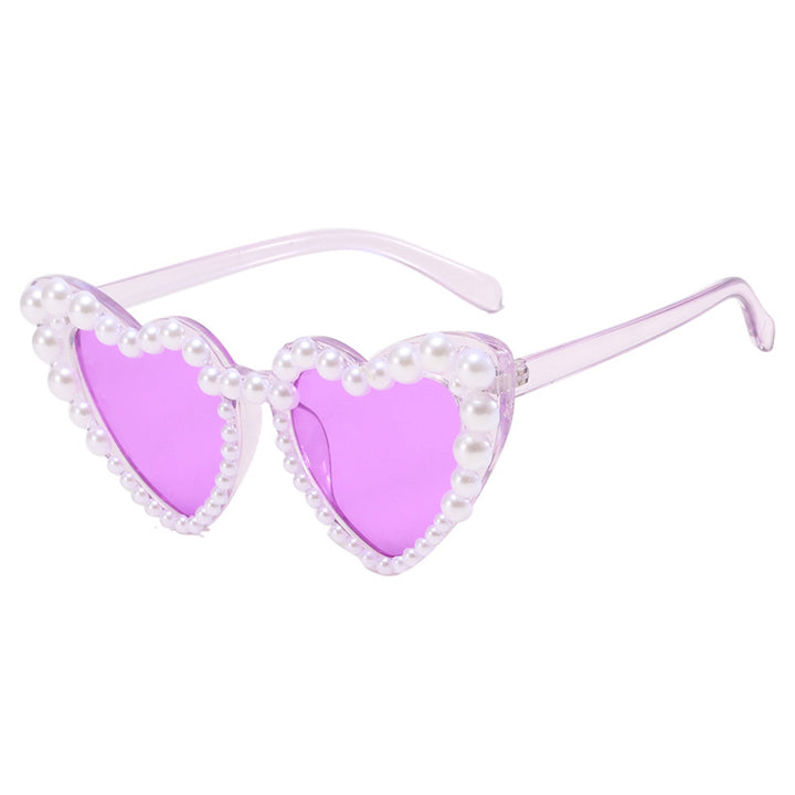 Women's Heart-Shaped Sunglasses with Pearl-Embellished Frame Bowlift