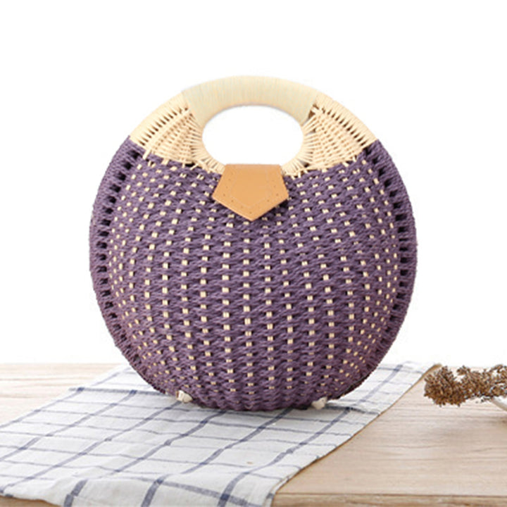 Round straw bag with elegant leather handle Bowlift
