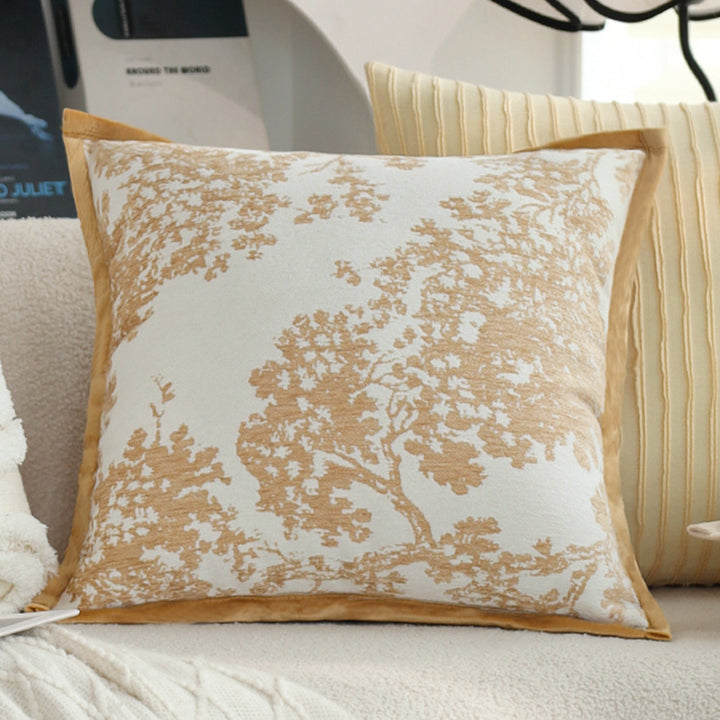 Square decorative cushion cover with fine jacquard leaf relief, piped edge and easy-care cotton mix Bowlift