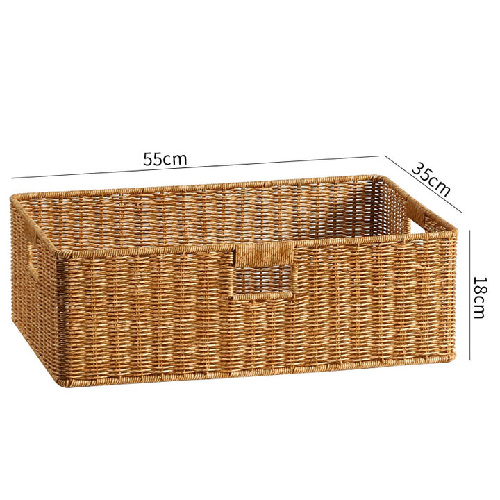 Handwoven Rectangular Storage Basket with Cut-Out Handles Bowlift