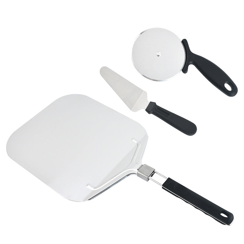 long-handled perforated pizza peel set with wooden handle stainless steel cutter and triangle server Bowlift