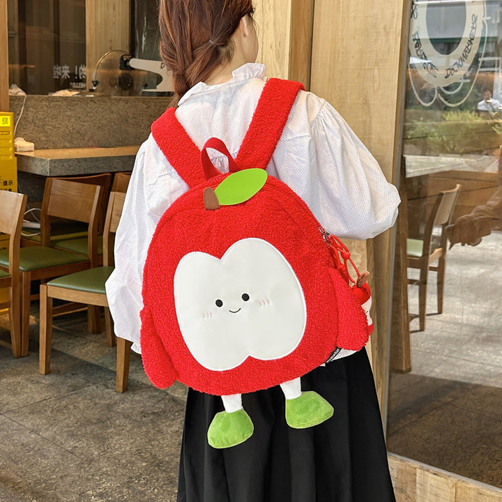 Plush Apple Backpack with Animal Charm Bowlift