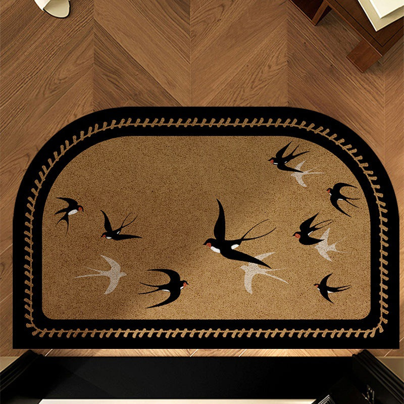 Artistic Swallow-Themed Half-Round Door Mat