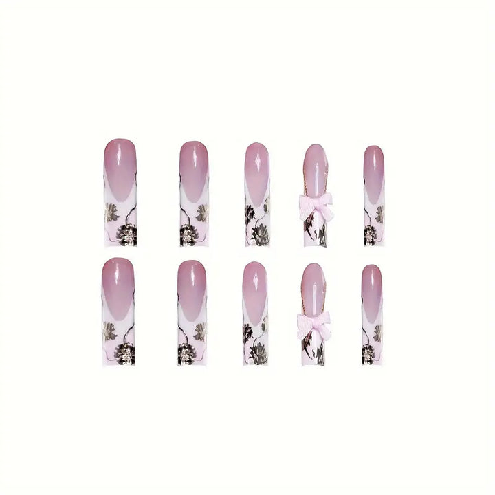 Floral Accent Decorative Press-On Nails Bowlift