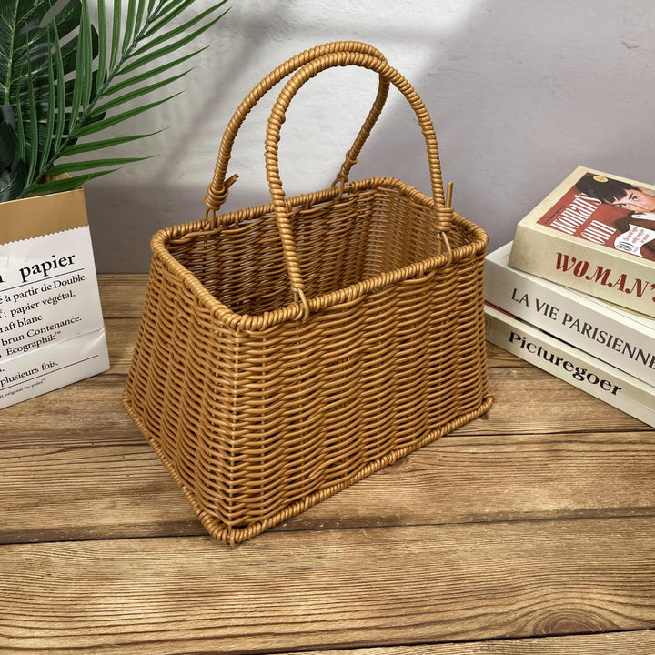 Women elegant braided basket with sturdy double handles Bowlift