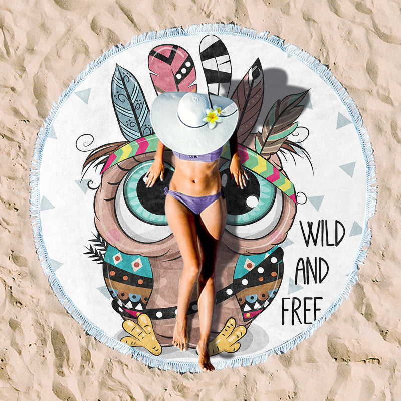 Round beach towel with colorful tropical motif Bowlift