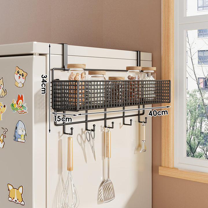 Over-Refrigerator Vertical Hanging Mesh Storage Rack with Deep Baskets and Hook Rail