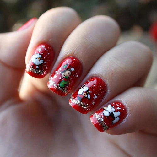 Acrylic nail set with festive Christmas designs Bowlift