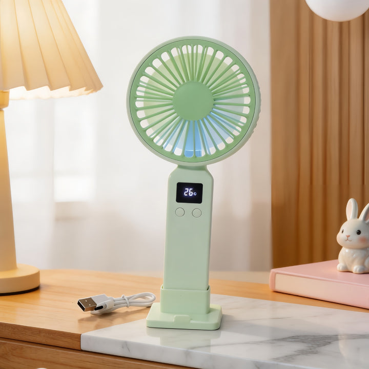 Ladies portable mini hand fan with LCD display and USB connection Bowlift