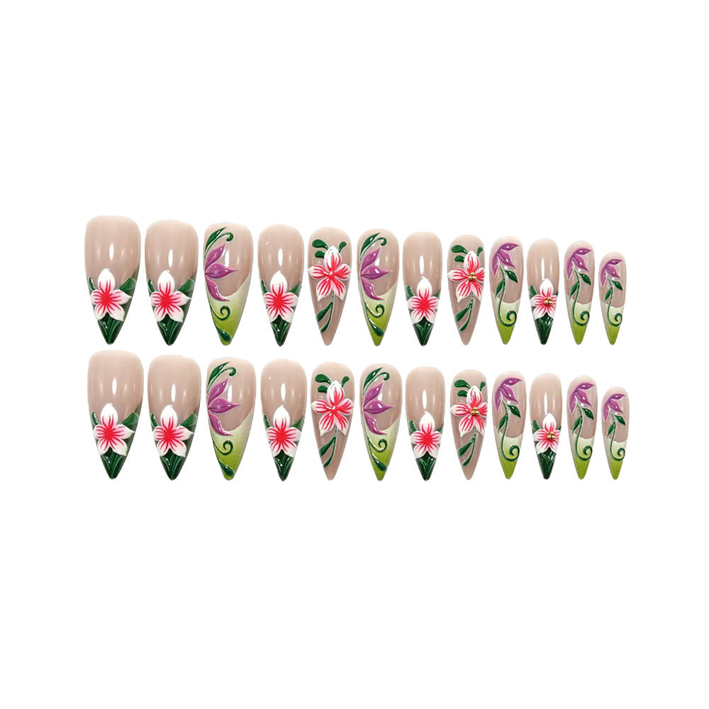 Artificial nails with intricate floral pattern and elegant gradient Bowlift
