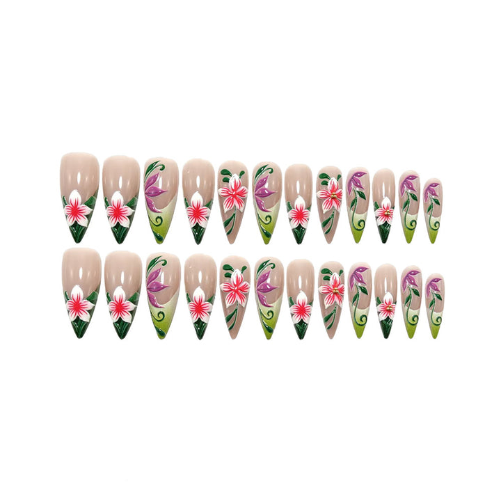 Artificial nails with intricate floral pattern and elegant gradient Bowlift
