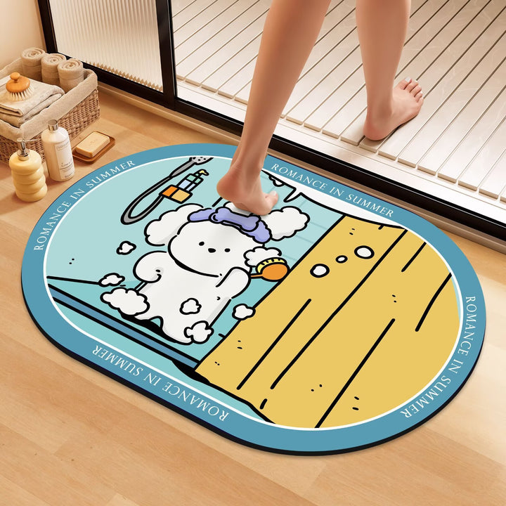 Playful Cartoon Dog Bath Mat Bowlift