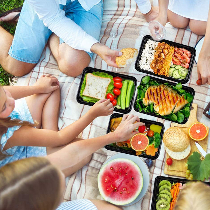 Microwave safe rectangular meal prep container with snap-lock lid and stackable base Bowlift