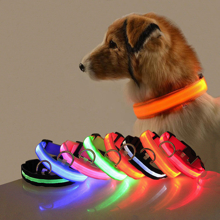 LED Light-Up Reflective Nylon Dog Collar with Quick-Release Buckle and Metal D-Ring Bowlift